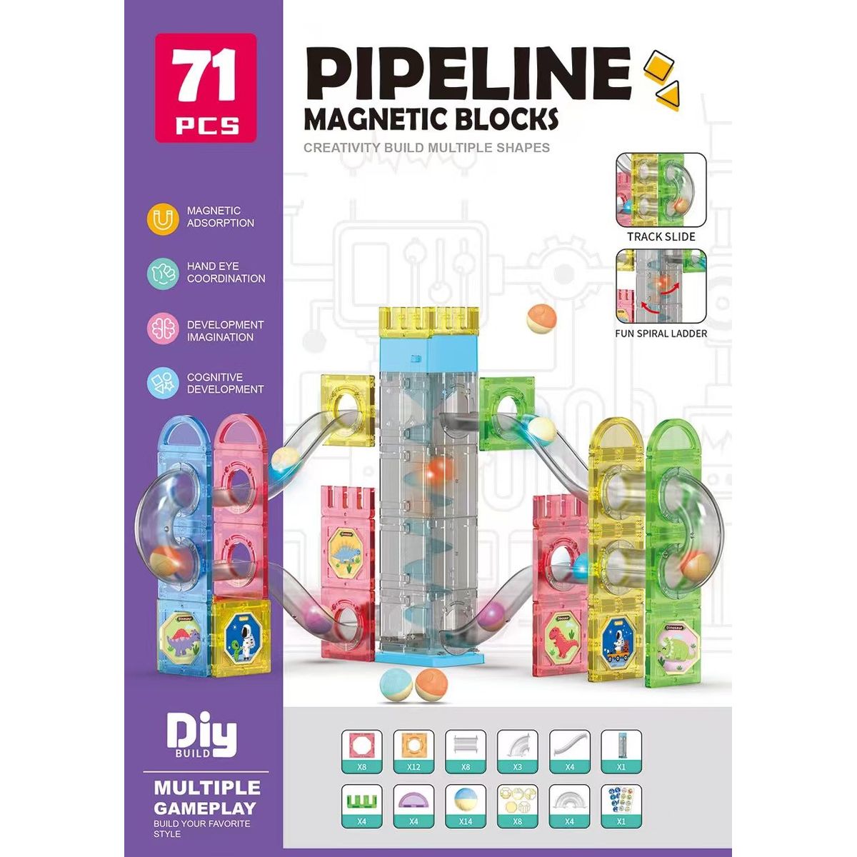 GENERICO - Bloques Magnéticos Educativos 71 Piezas Juego de Construcción Infantil