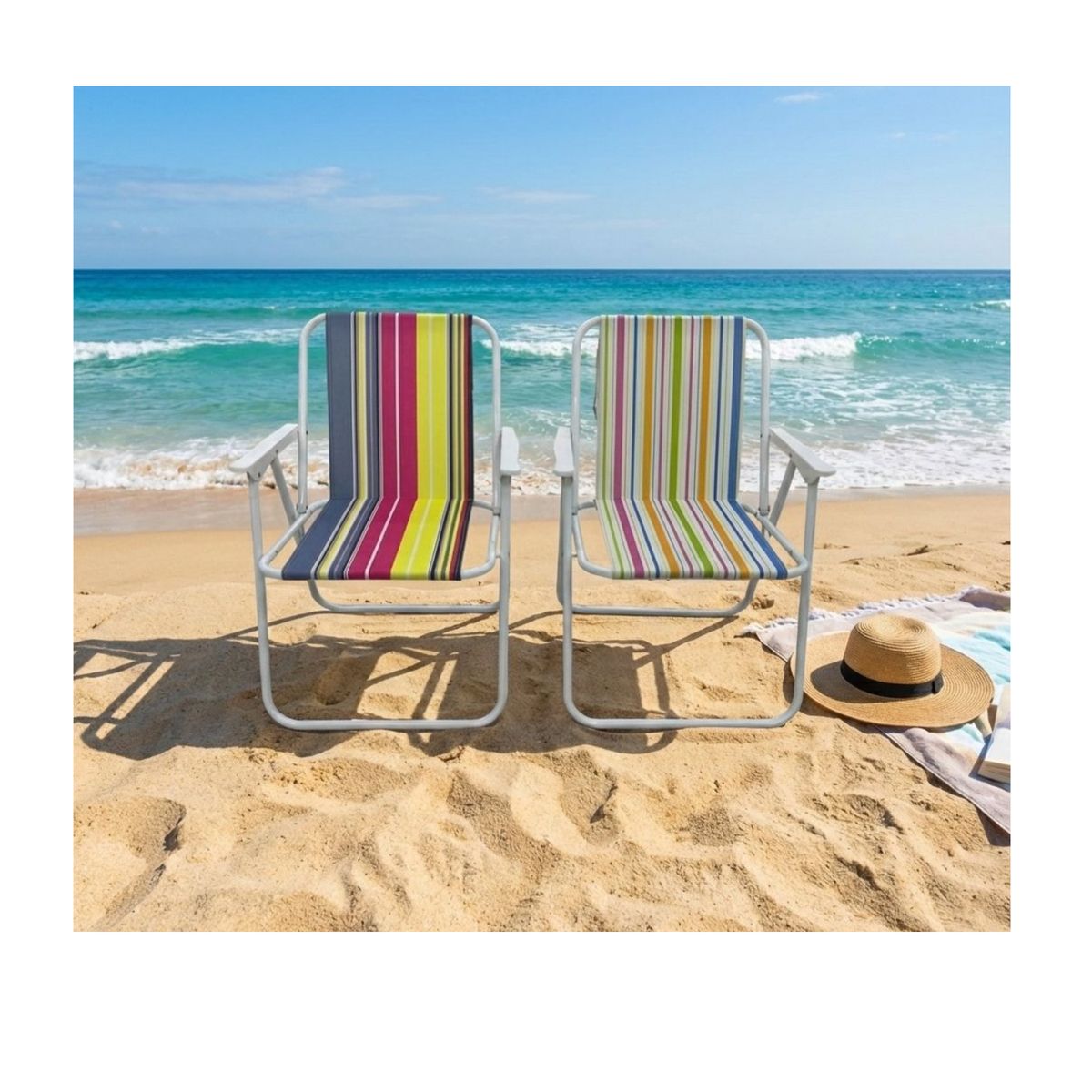 GENERICO - Silla Plegable de PlayaCamping Reclinable con Brazos