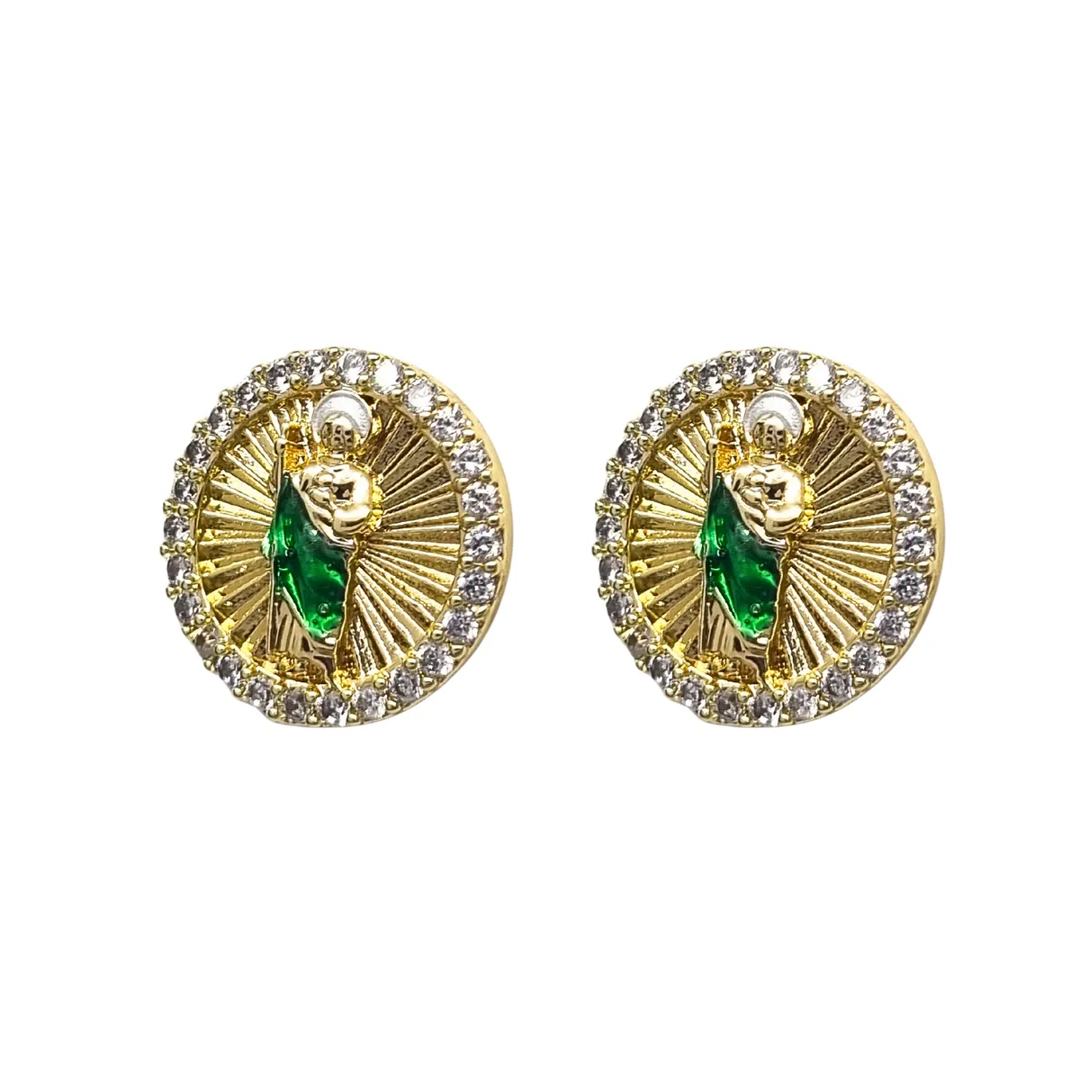 JOYAS LANDEROS - Aros Religioso Verde Enchapado en oro de 18k