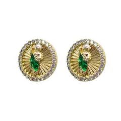 JOYAS LANDEROS - Aros Religioso Verde Enchapado en oro de 18k