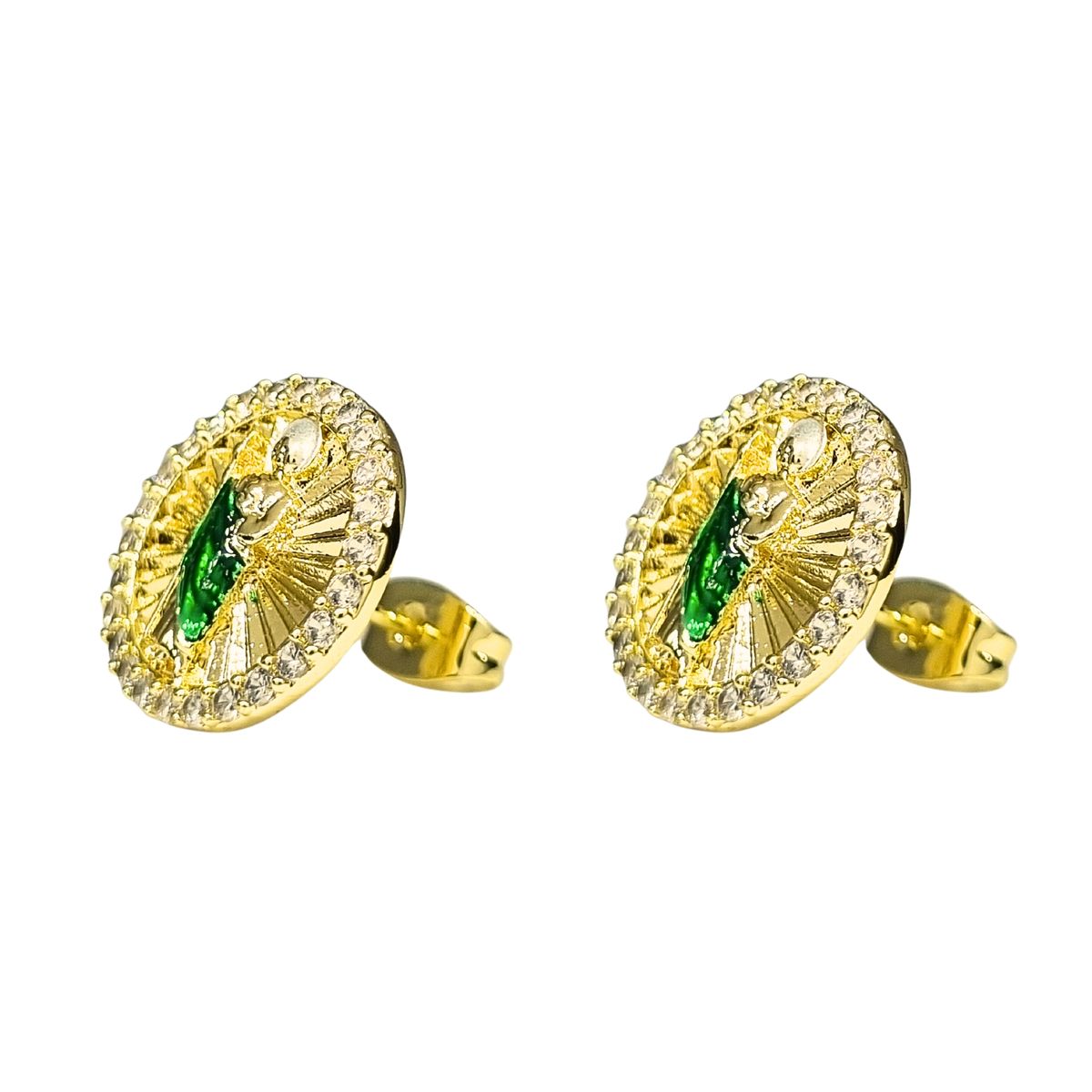 JOYAS LANDEROS - Aros Religioso Verde Enchapado en oro de 18k