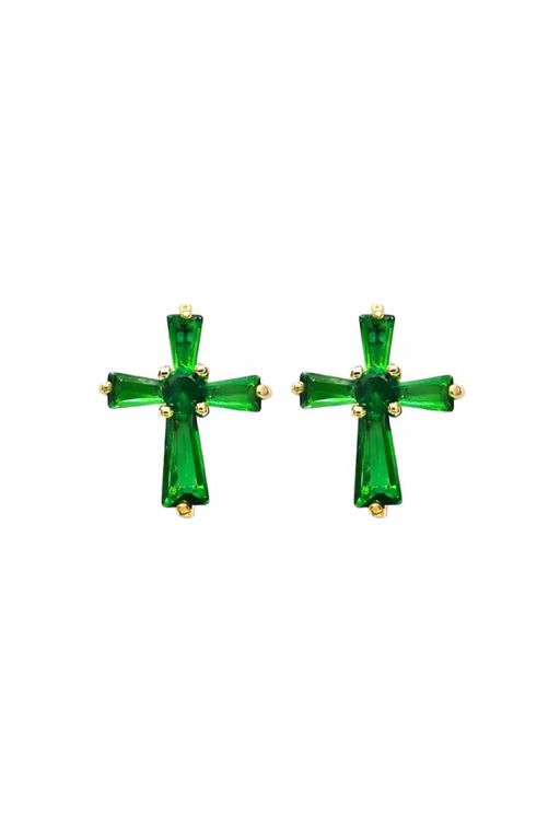Aros Cruz Esmeralda Enchapado en oro de 18k Dorado ...