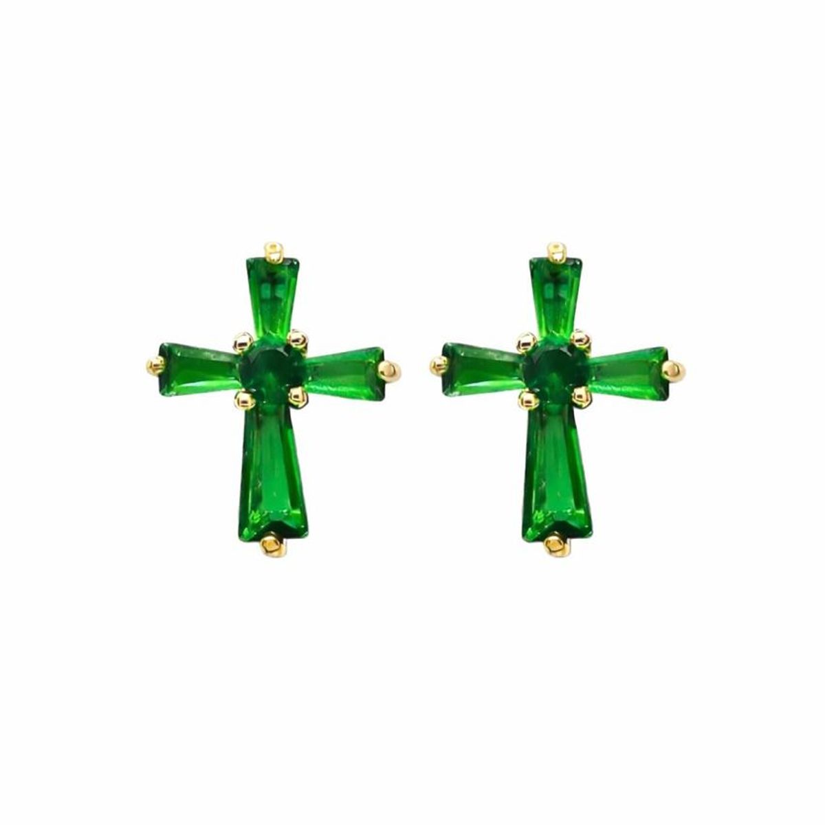 JOYAS LANDEROS - Aros Cruz Esmeralda Enchapado en oro de 18k