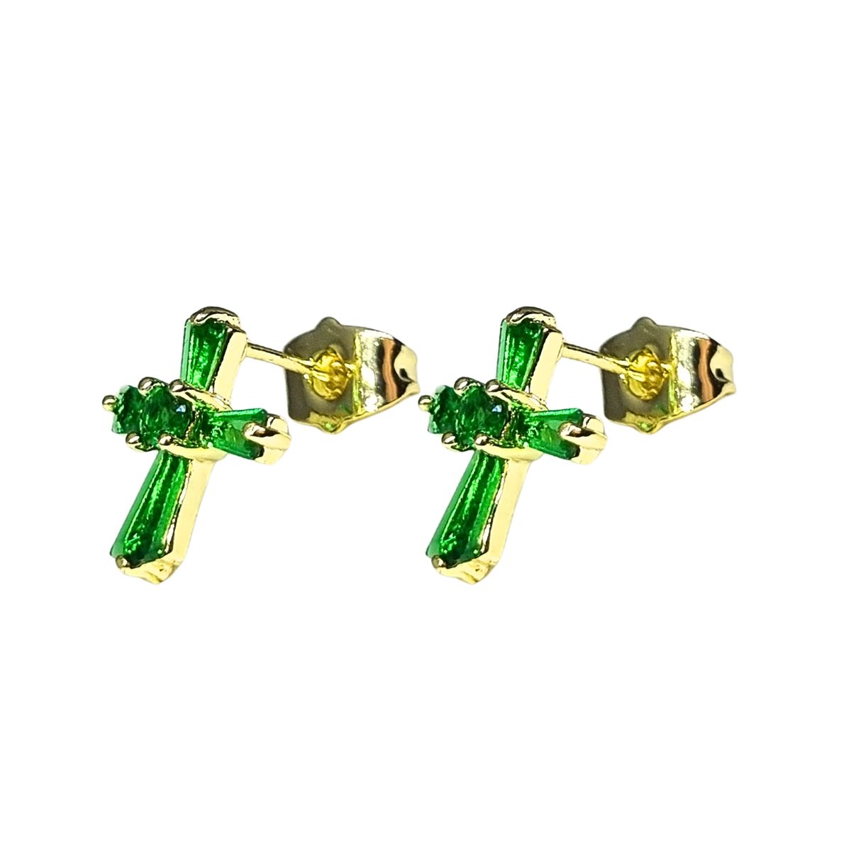 JOYAS LANDEROS - Aros Cruz Esmeralda Enchapado en oro de 18k