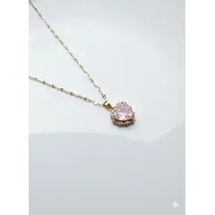 GENERICO - Cadena Corazón Rosado con Circones Acero Inoxidable