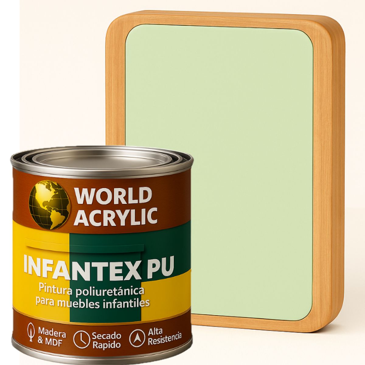 WORLD ACRYLIC - PINTURA MUEBLES INFANTEX PU BRILLANTE- MULTISUPERFICIES - 1-4 GALON VERDE PISTACHO