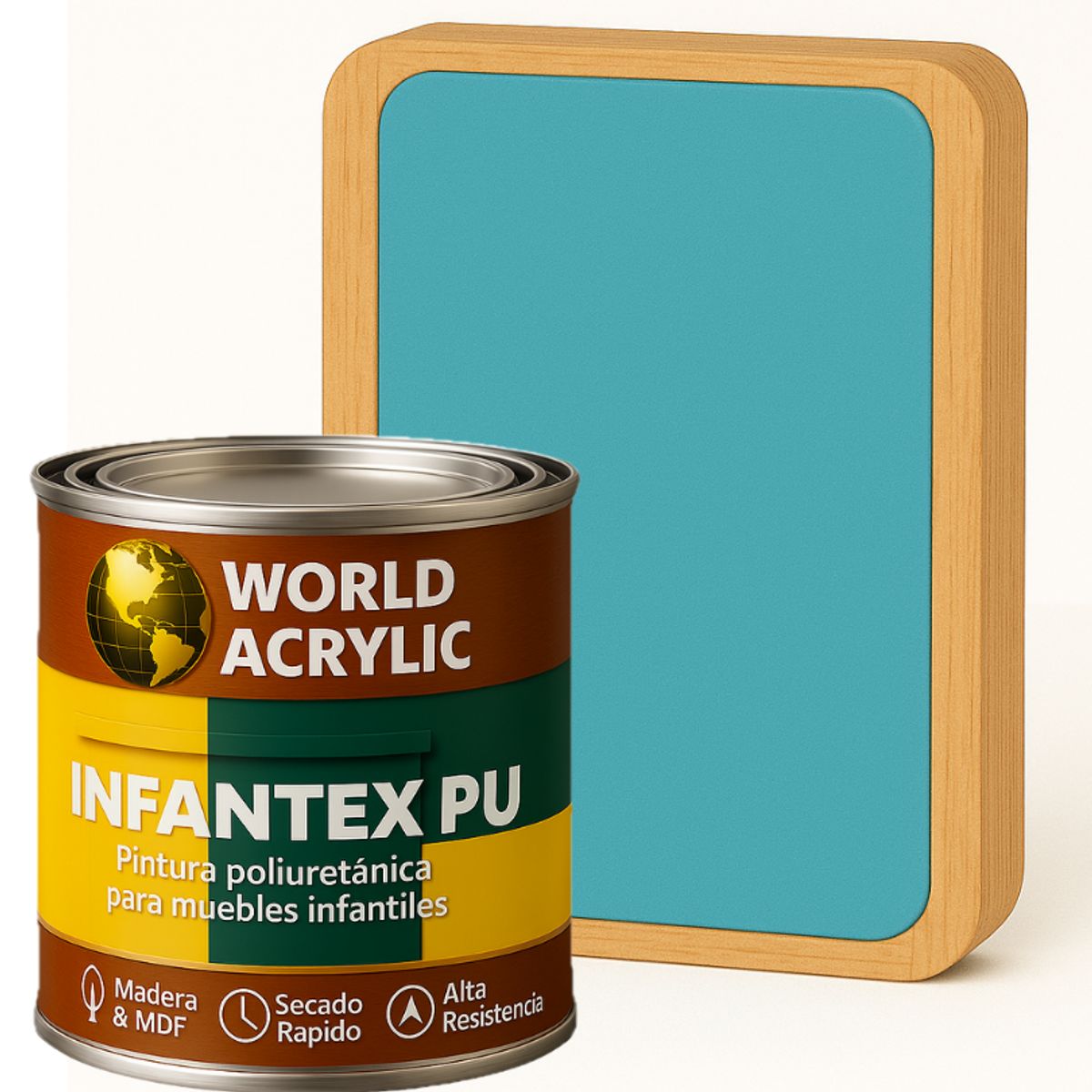 WORLD ACRYLIC - PINTURA MUEBLES INFANTEX PU BRILLANTE- MULTISUPERFICIES - 1-8 GALON CELESTE ALGODÓN