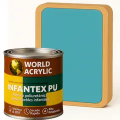 WORLD ACRYLIC - PINTURA MUEBLES INFANTEX PU BRILLANTE- MULTISUPERFICIES - 1-8 GALON CELESTE ALGODÓN