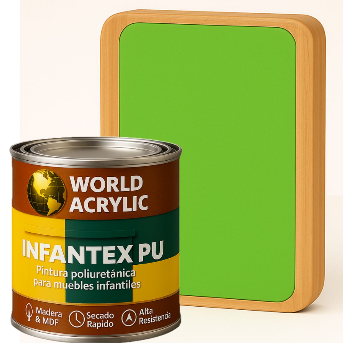 WORLD ACRYLIC - PINTURA MUEBLES INFANTEX PU BRILLANTE- MULTISUPERFICIES - 1-8 GALON VERDE DINOSAURIO