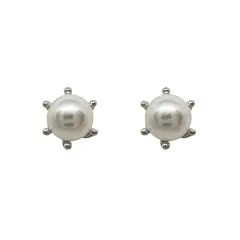 JOYAS LANDEROS - Aros Perla 8mm Pistilo Enchapado en Rodio