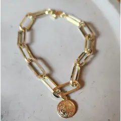 JOYAS VALDES GARCIA - Pulsera eslabones con medalla San Benito baño oro