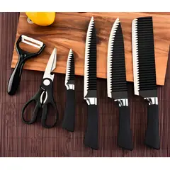 GENERICO - Set de Cuchillos de Cocina Prof. - 6 Piezas + Pelador y Tijeras Negro