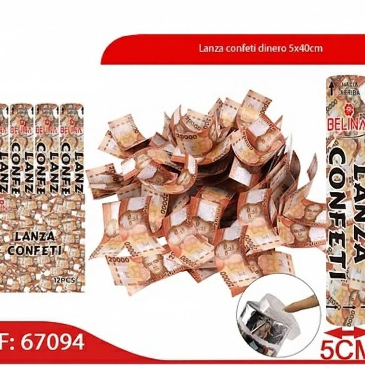 GENERICO - Lanza Confeti Dinero Cotillón y Fiesta 5x40cm