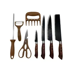 GENERICO - Juego de cuchillos de cocina de acero inoxidable con veta de madera de 8 piezas