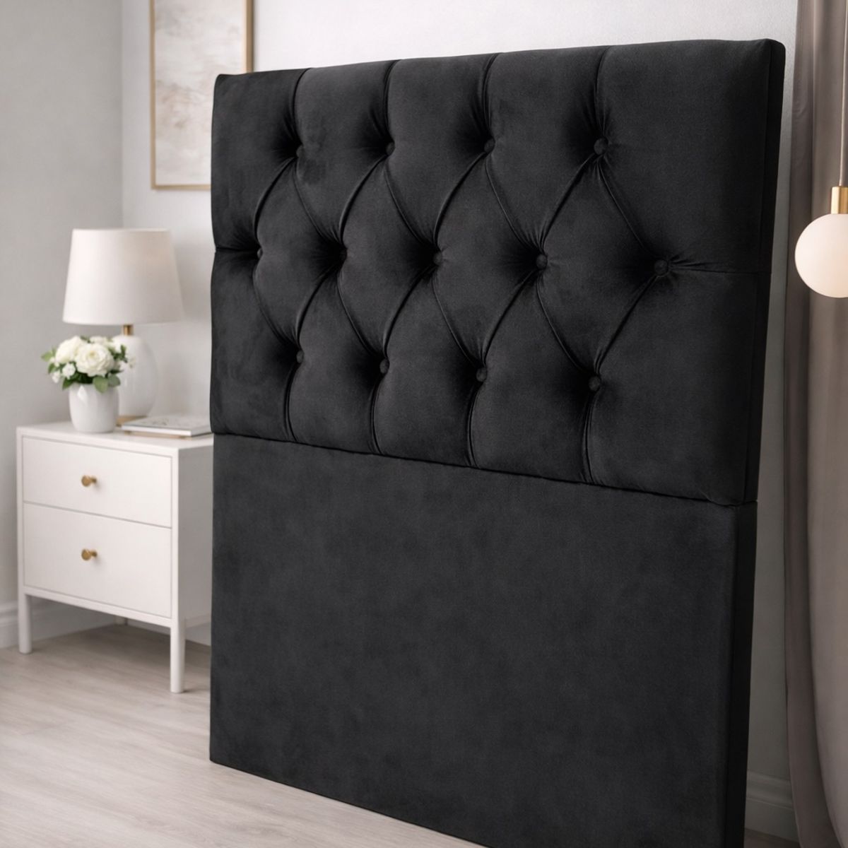 GENERICO - Respaldo Cama Plaza y Media Tapizado en Felpa Color Negro