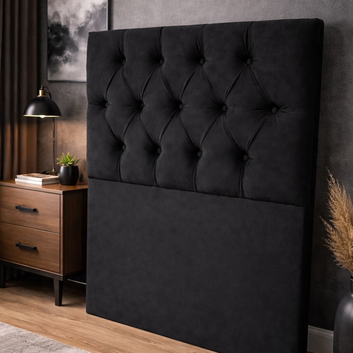 GENERICO - Respaldo Cama Plaza y Media Tapizado en Felpa Color Negro