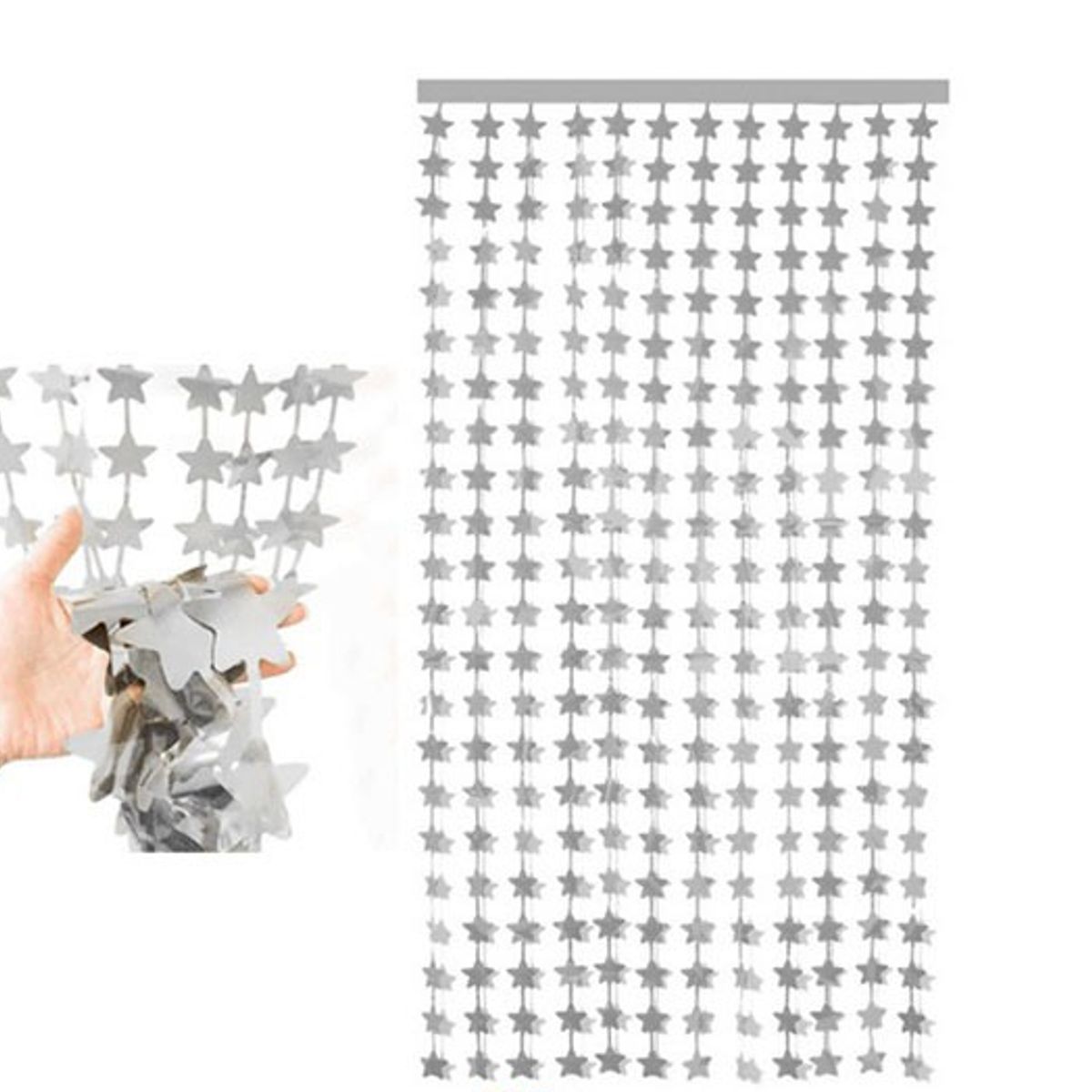 GENERICO - CORTINA METALICA ESTRELLA PLATEADO 1 X 2M