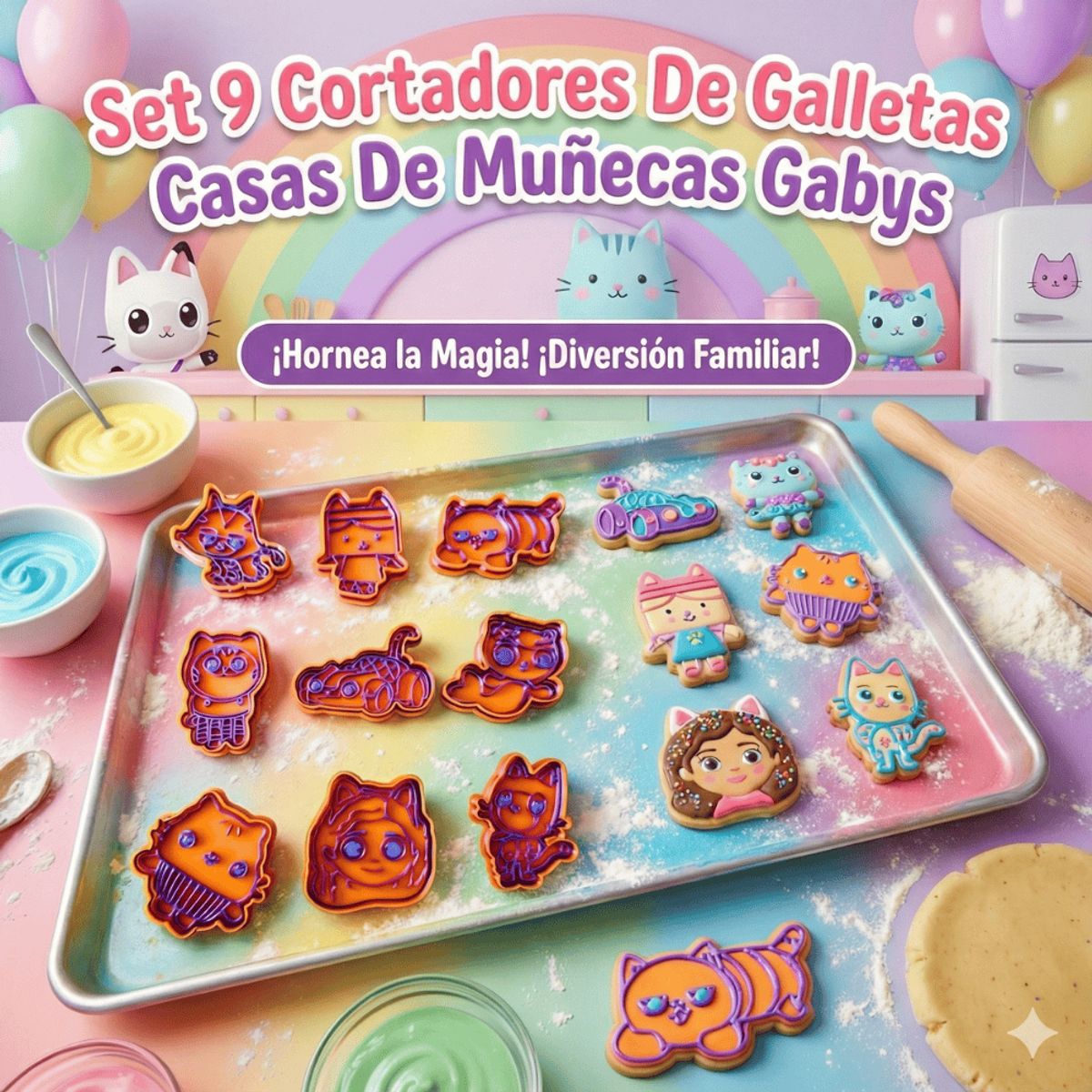 GENERICO - Set 9 Cortadore De Galletas Casas De Muñecas Gabys 10 Cm