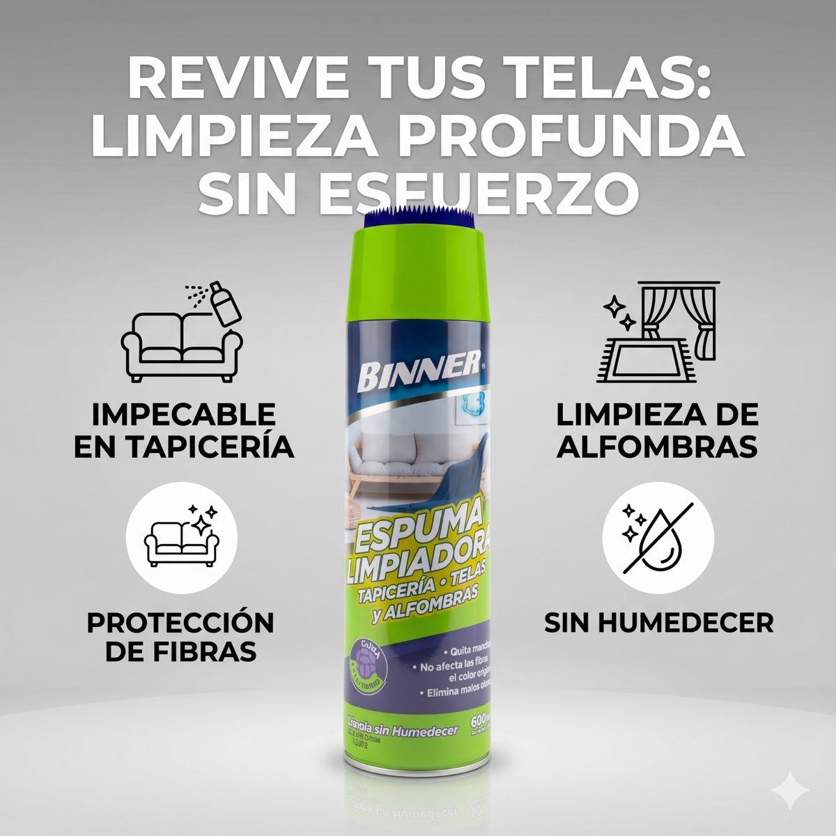 BINNER - Limpiador Tapiceria, Telas, Alfombras Binner 600ml