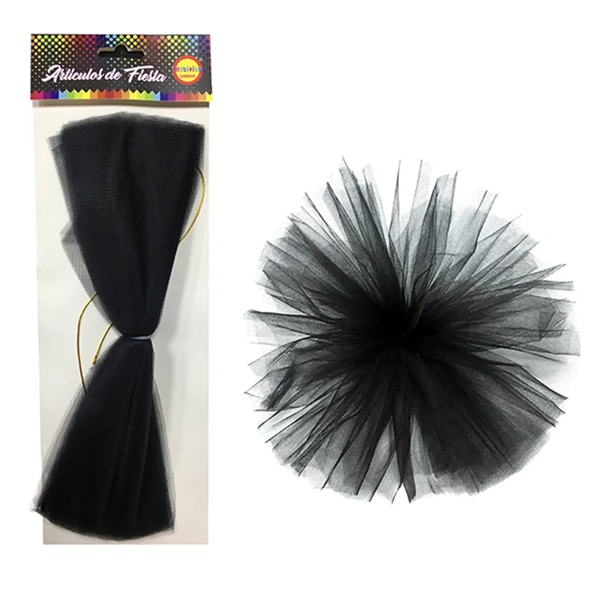 GENERICO - POMPOM TELA TUL 30CM NEGRO X1 UNI