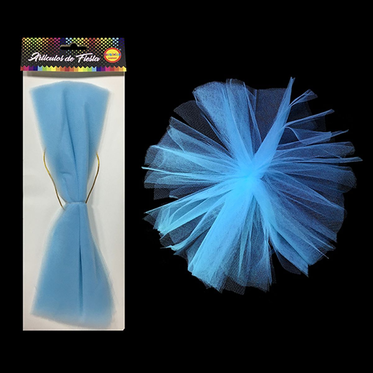 GENERICO - POMPOM TELA TUL 30CM CELESTE X1 UNI