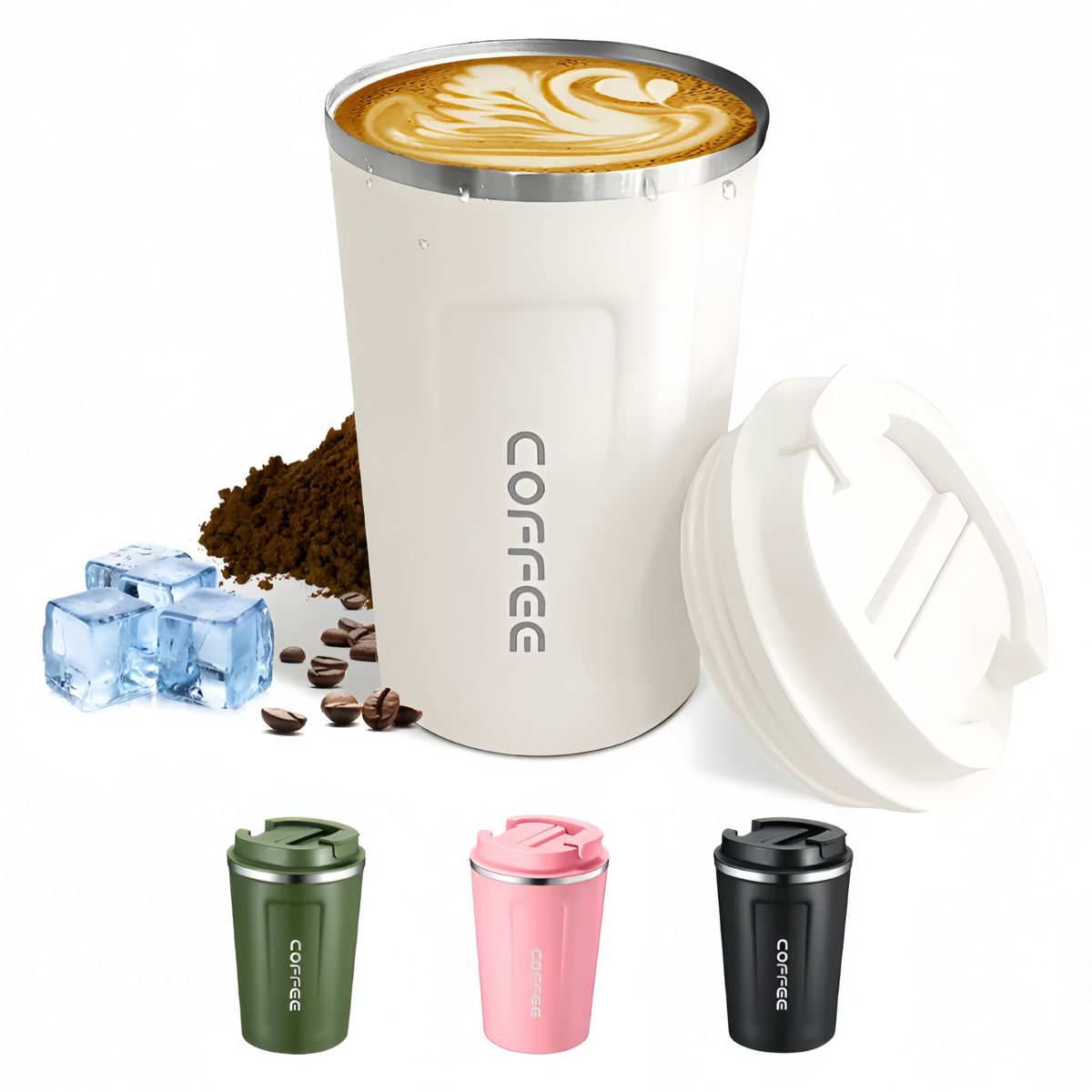 GENERICO - Termo Para Cafe Vaso Térmico Portátil 380ml Acero Inoxidable Blanco