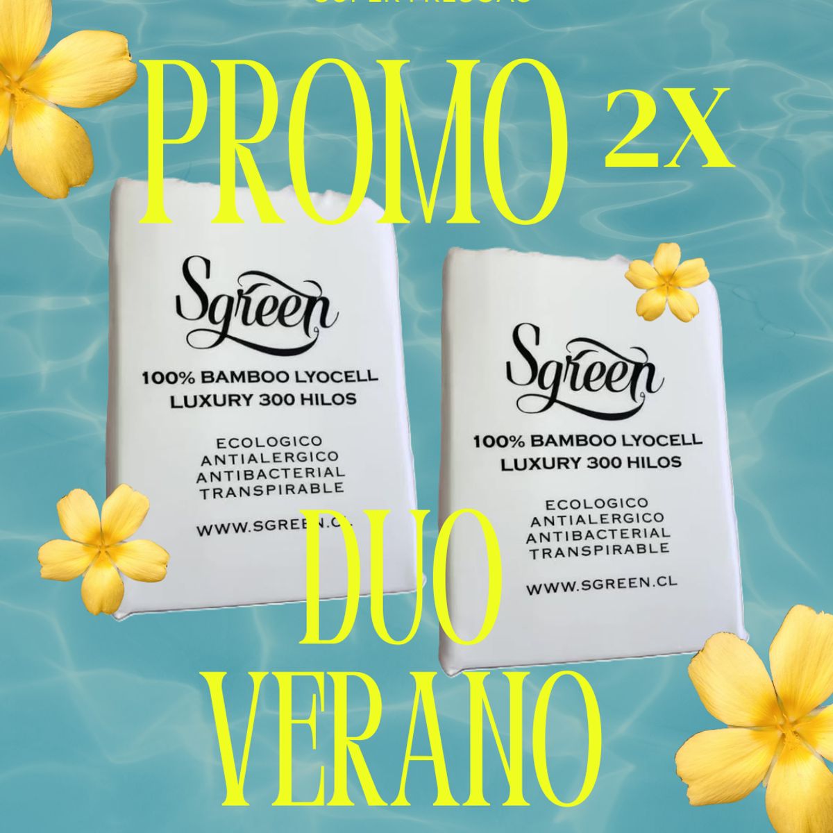 GENERICO - Promocion de 2 set sabanas 100%Lyocell Bambu 300 hilos Queen con 2 FUNDAS Sgreen/Blanco