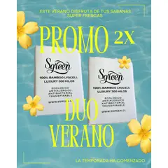 GENERICO - Promocion verano 2x set sabanas 100%Lyocell Bambu 300 hilos 1.5PLZ Sgreen/Blanco
