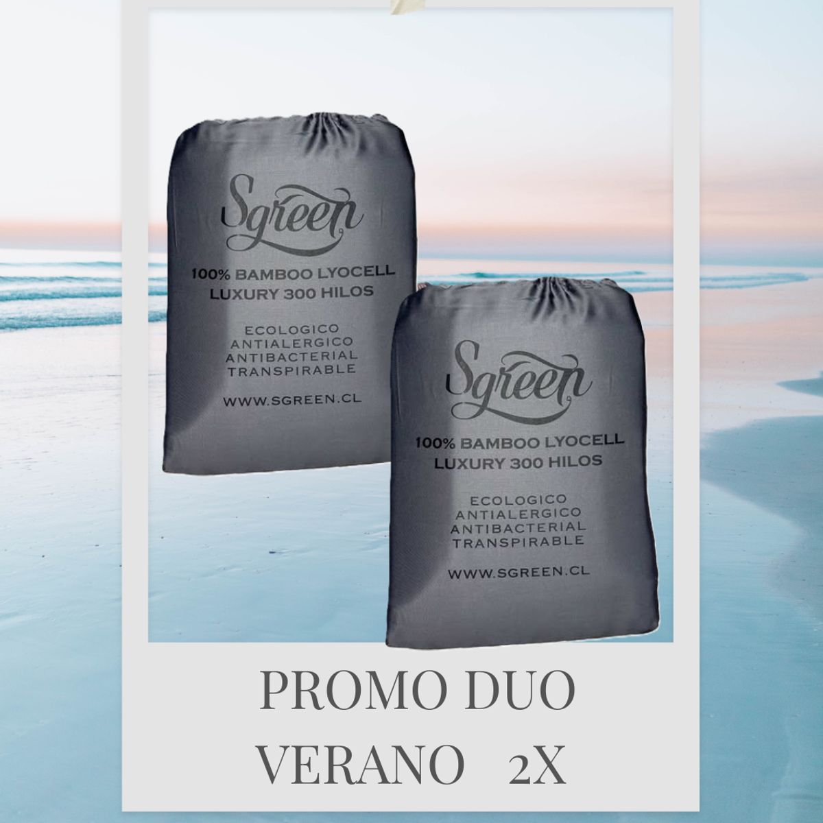 GENERICO - Promocion verano  2x set sabanas 100%Lyocell Bambu 300 hilos 1.5PLZ  Sgreen/Gris