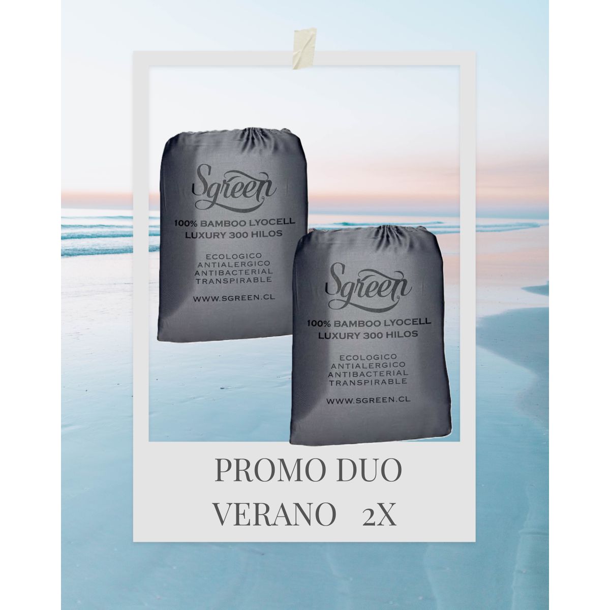 GENERICO - Promocion verano  2x set sabanas 100%Lyocell Bambu 300 hilos 1.5PLZ  Sgreen/Gris