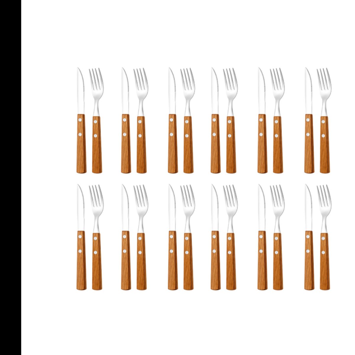 GENERICO - Set 24 Cubiertos Parrilla Cuchillos Tenedores Mango Madera