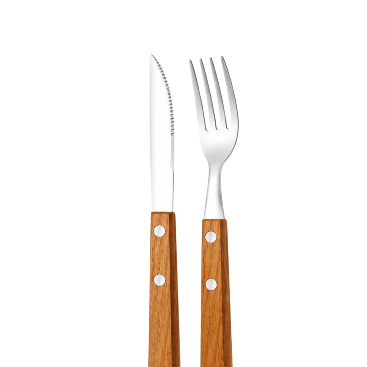 GENERICO - Set 24 Cubiertos Parrilla Cuchillos Tenedores Mango Madera