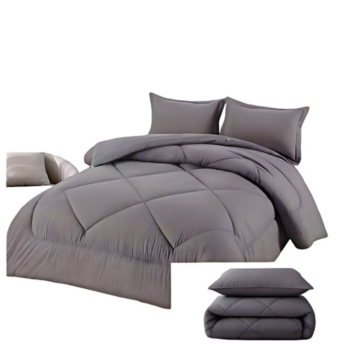 GENERICO - PLUMÓN NÓRDICO ACOLCHADO 2PLAZAS CON FUNDA DE ALMOHADA GRIS