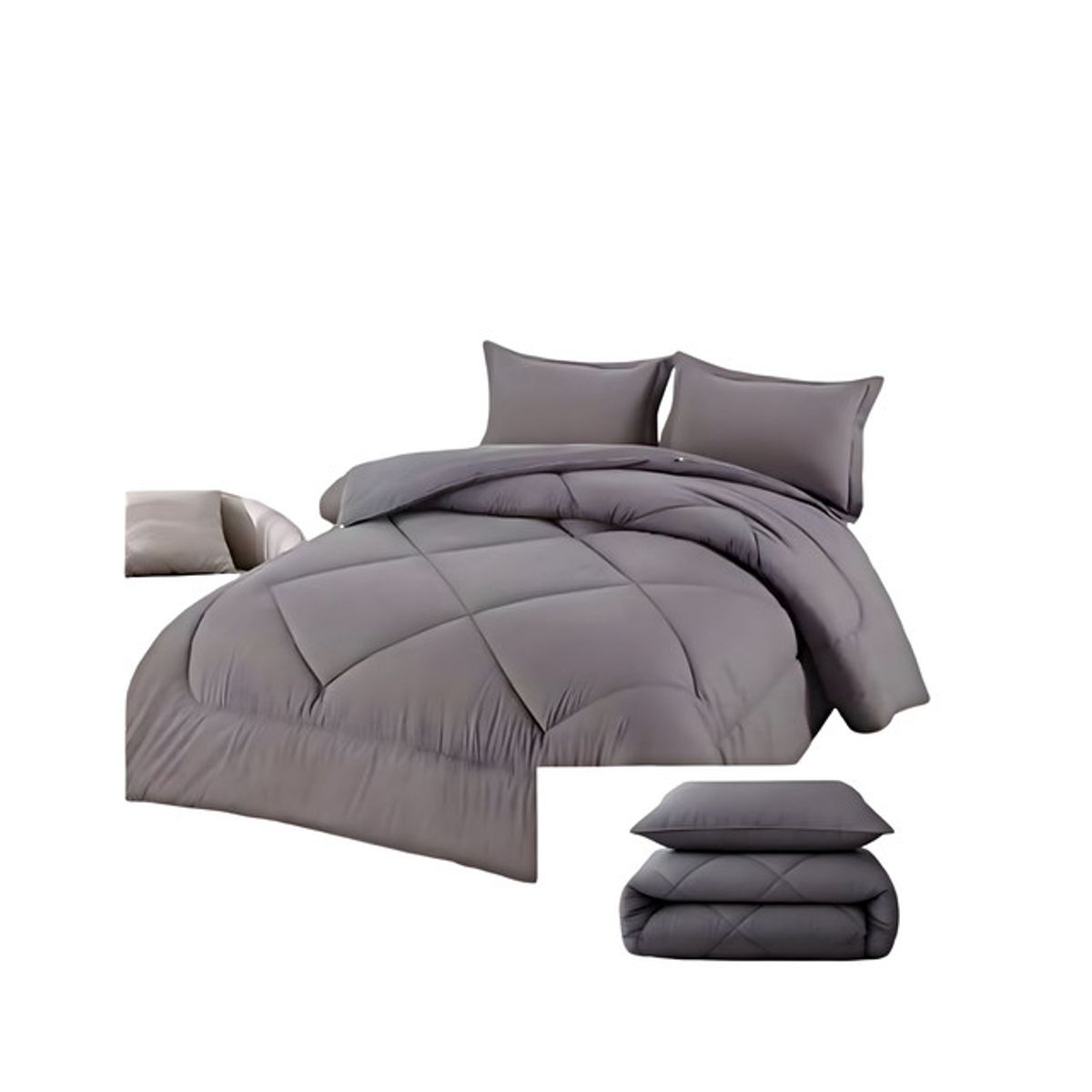 GENERICO - PLUMÓN NÓRDICO ACOLCHADO 2PLAZAS CON FUNDA DE ALMOHADA GRIS