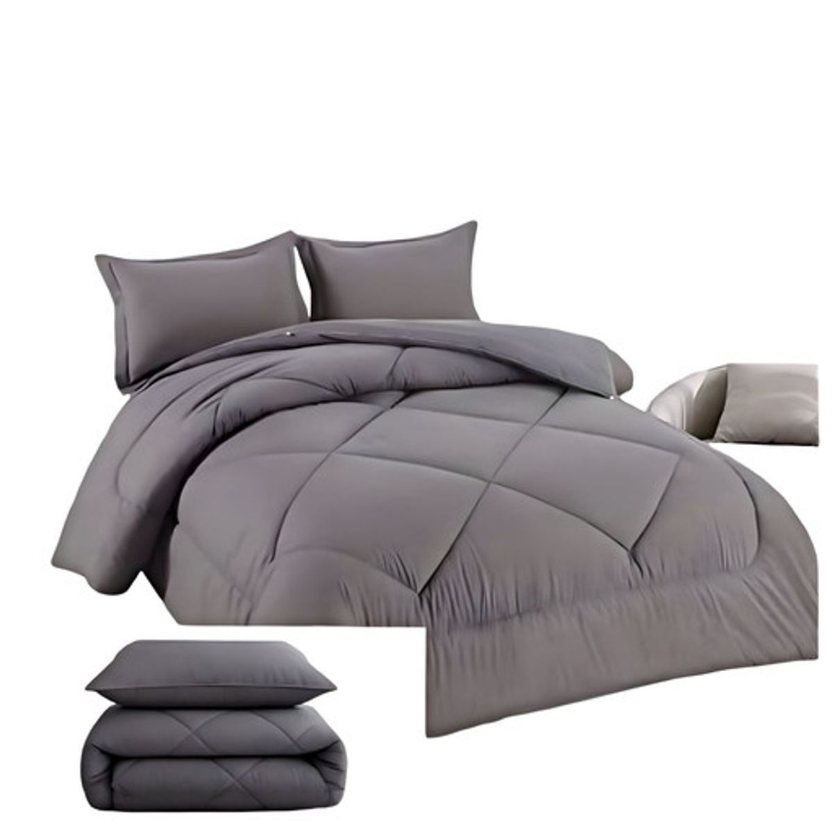 GENERICO - PLUMÓN NÓRDICO ACOLCHADO 2PLAZAS CON FUNDA DE ALMOHADA GRIS