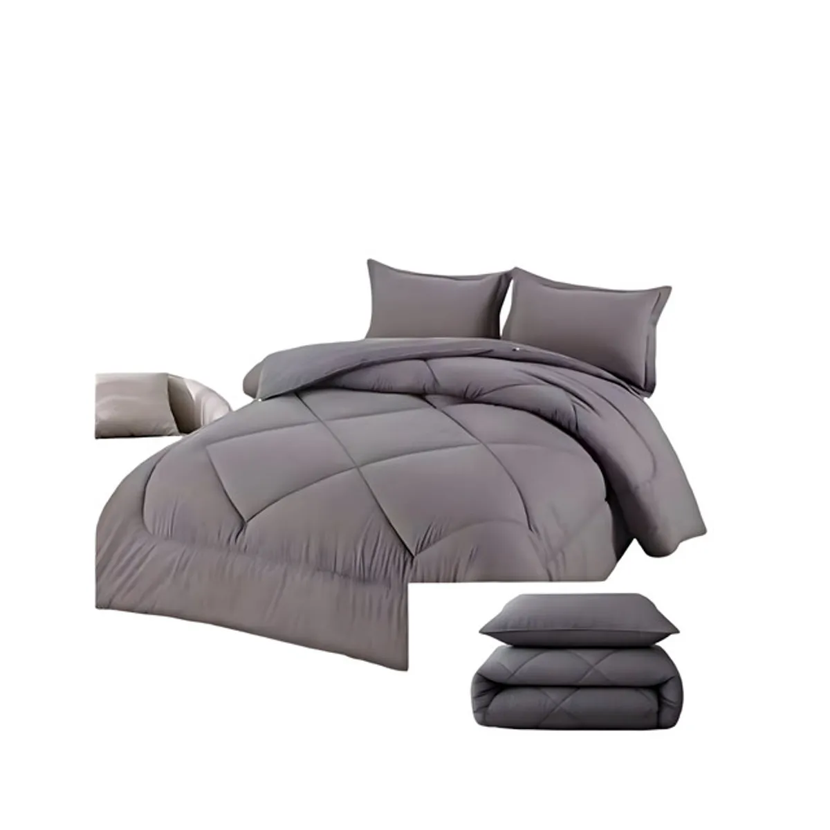 GENERICO - PLUMÓN NÓRDICO ACOLCHADO KING CON FUNDA DE ALMOHADA GRIS