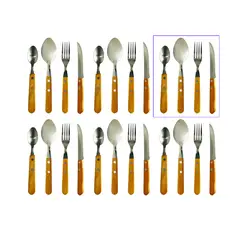 GENERICO - Set 24 Cubiertos Mango Madera Cuchara Tenedor Cuchillo Postre