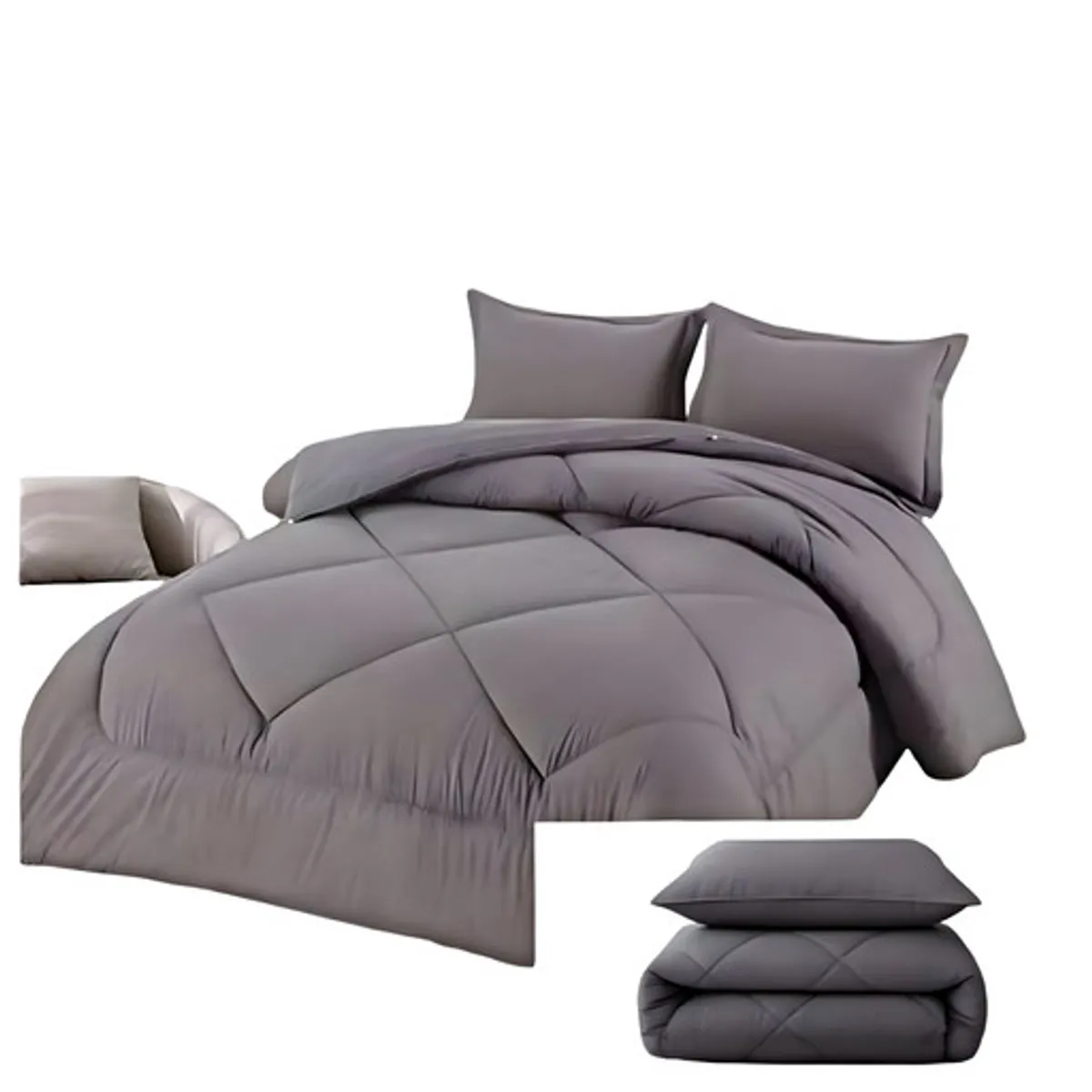 GENERICO - PLUMÓN NÓRDICO ACOLCHADO KING CON FUNDA DE ALMOHADA GRIS