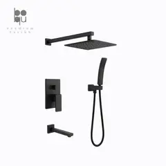 GENERICO - Ducha Empotrada Negra Diseño Minimalista Rectangular - Negra Mate