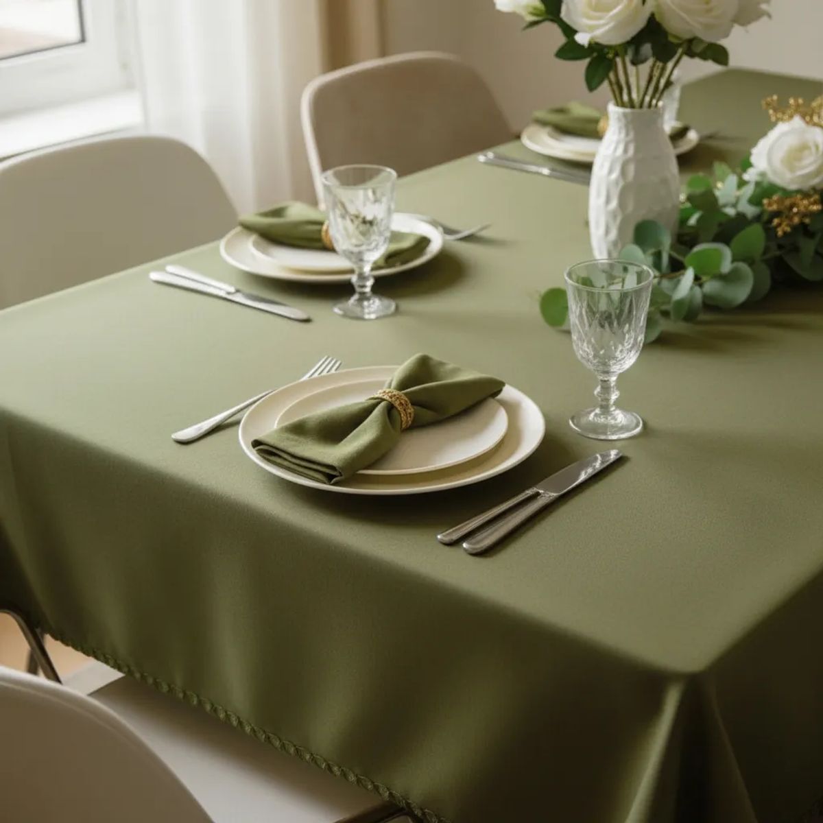 GENERICO - Mantel Rectangular Verde Oliva Intenso 210×145 cm