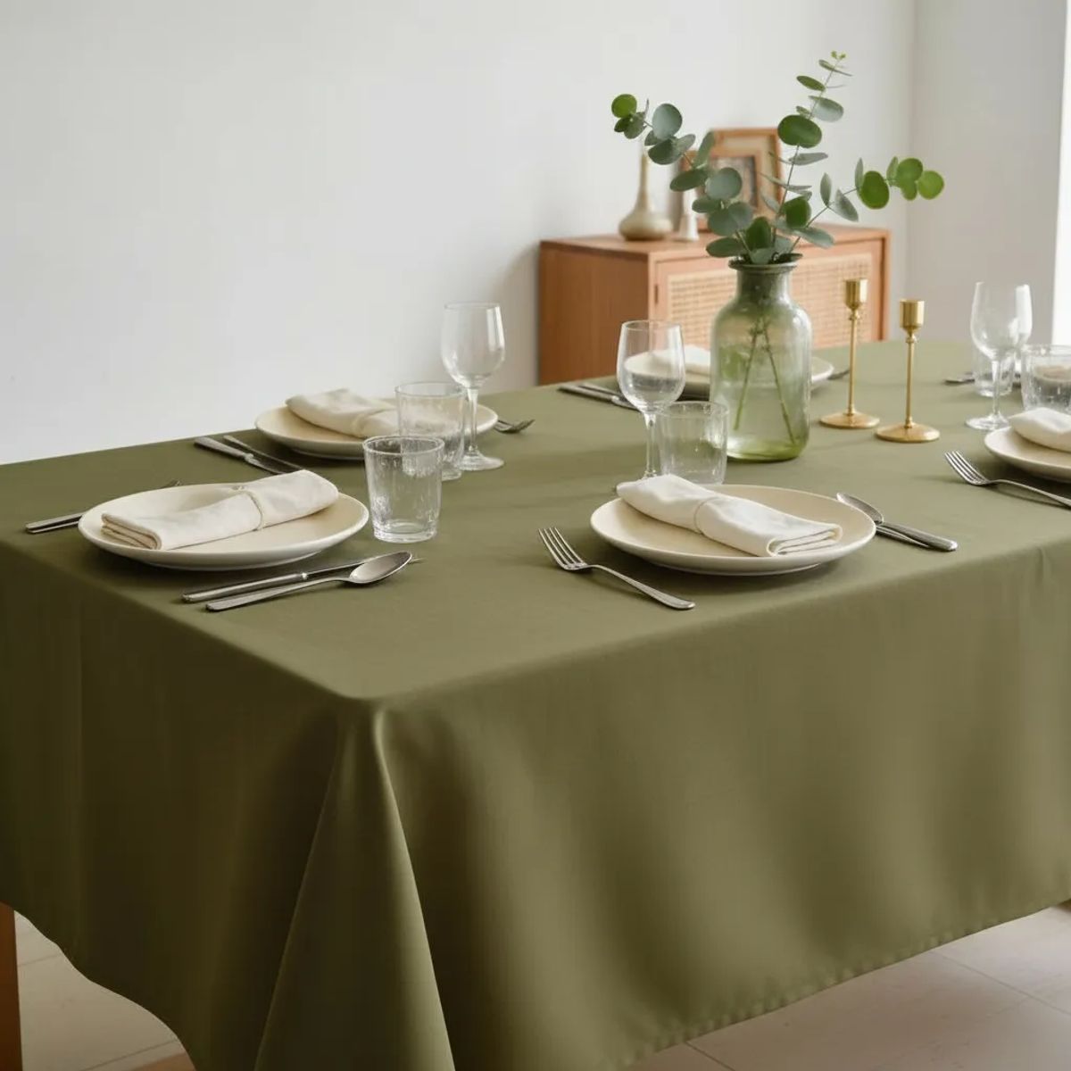 GENERICO - Mantel Rectangular Verde Oliva Intenso 210×145 cm