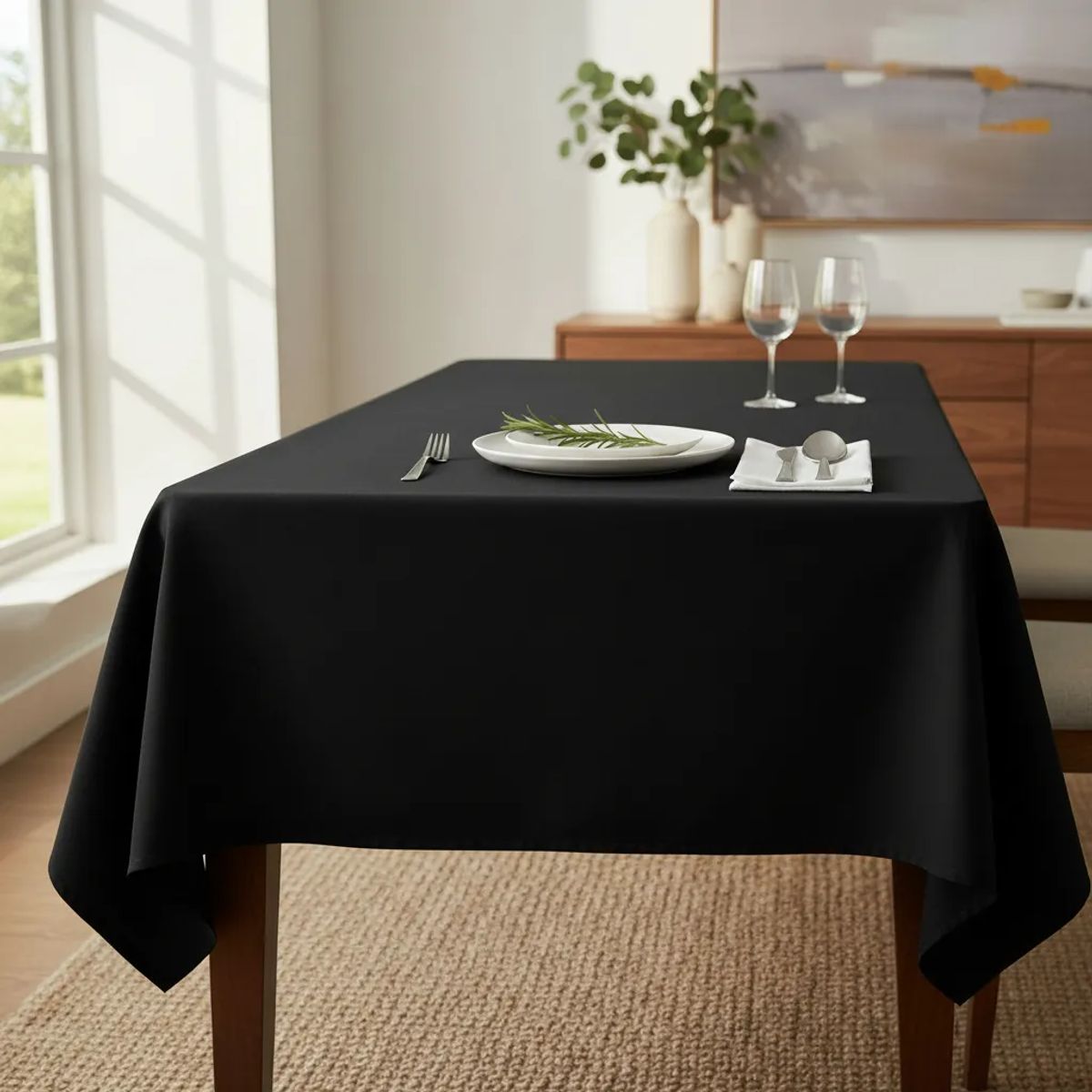 GENERICO - Mantel Rectangular Negro Intenso 210×145 cm