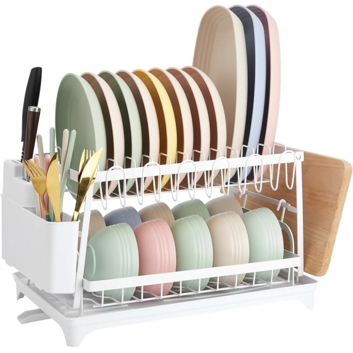 MOMO - Escurridor Secador De Loza Platos Extraíble 2 Niveles Color Negro