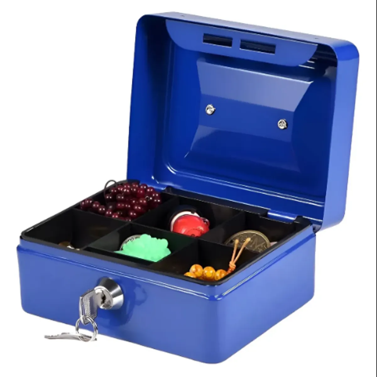 GENERICO - Caja De Seguridad Metal Para Efectivo Con Cerradura Y Llaves Color Azul