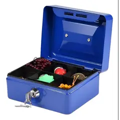 GENERICO - Caja De Seguridad Metal Para Efectivo Con Cerradura Y Llaves Color Azul