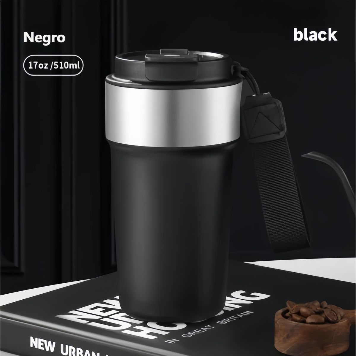 GENERICO - Termo Para Cafe Mug Vaso Termico 510ml Sellable Inoxidable Acero Inoxidable Negro
