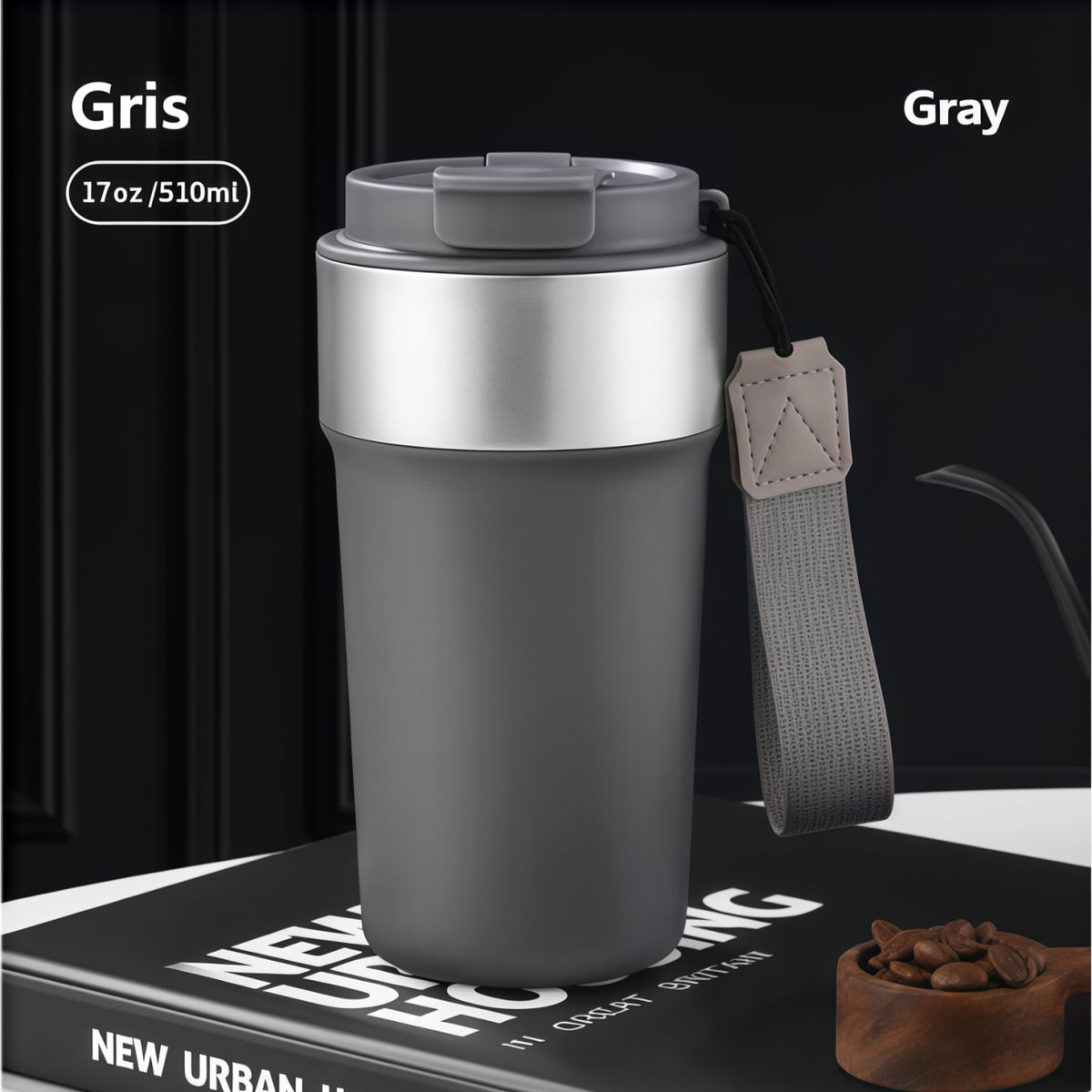 GENERICO - Termo Para Cafe Mug Vaso Termico 510ml Sellable Inoxidable Acero Inoxidable Gris