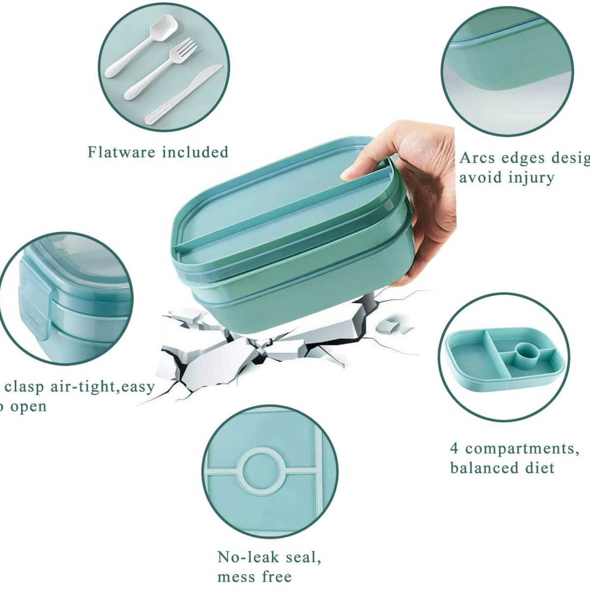 KINDA NICE - Bento Box Contenedor 1900ml Fiambrera Para Microondas