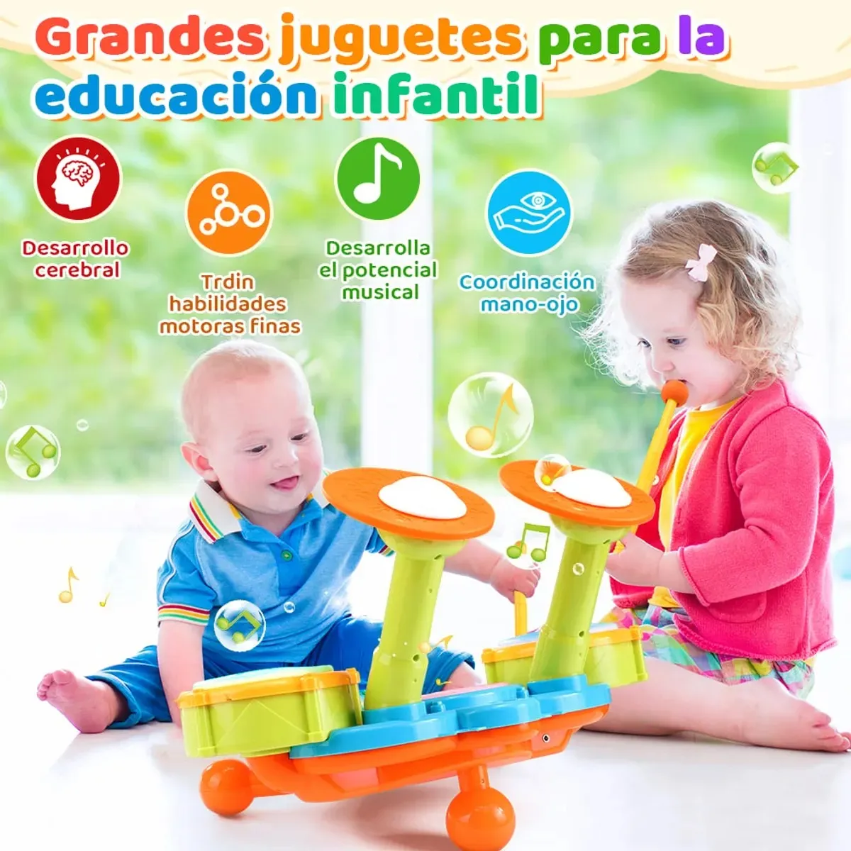 TOYUN TOYUN - Juguete Batería Musical Niño Baqueta Platillo Micrófono 5en1