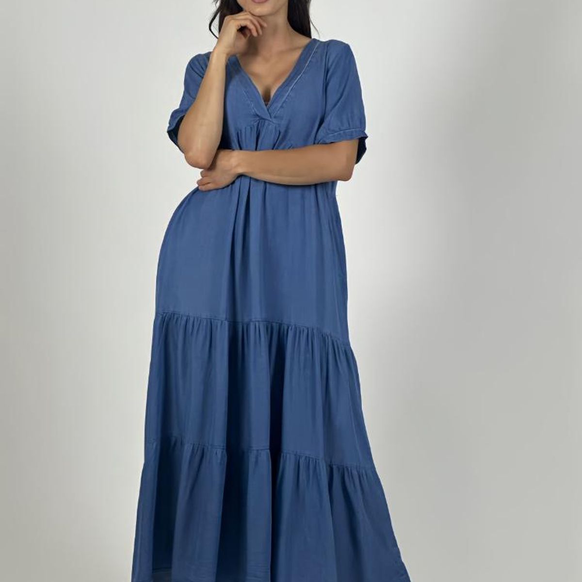 ENIGMATICA BOUTIQUE - Vestido Mezclilla Seccionado Cuello V